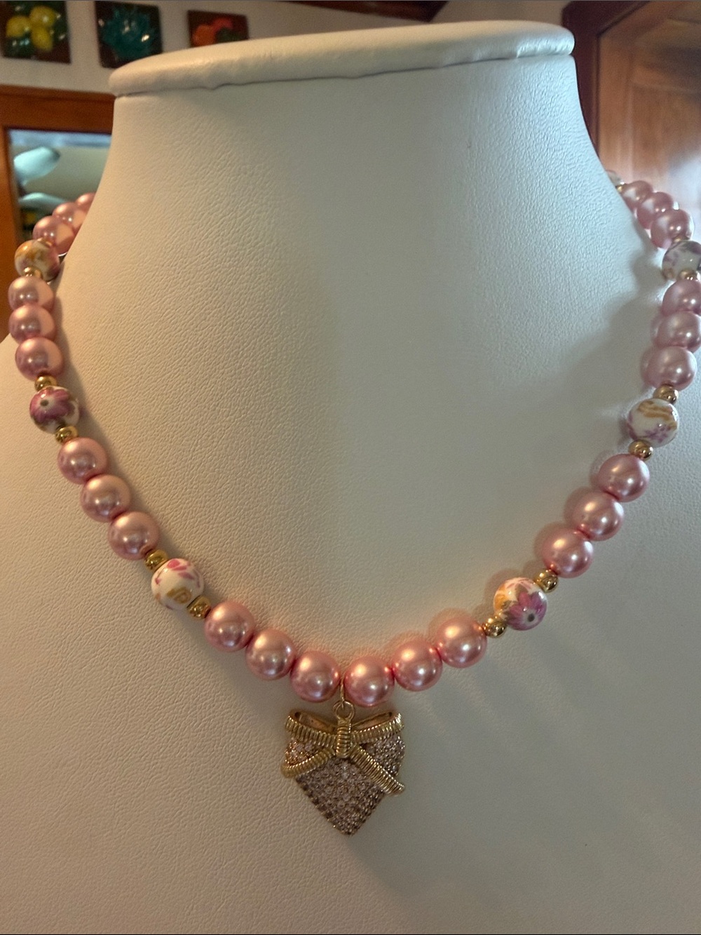 Audrey Limoges Collection Pink Pearl Heart Necklace